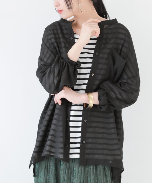 osharewalker（オシャレウォーカー）の「【廃盤】『バンドカラーボイルシアーシャツ』（シャツ/ブラウス・レディース・ブラック/カーキ/ライトベージュ・FREE）」の7枚目の写真