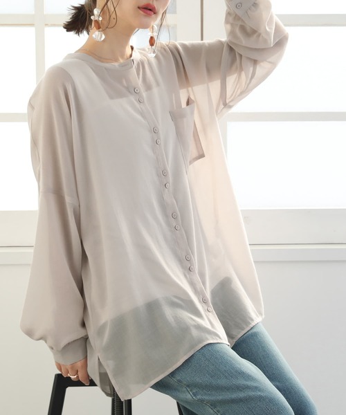 osharewalker（オシャレウォーカー）の「【廃盤】『バンドカラーボイルシアーシャツ』（シャツ/ブラウス・レディース・ブラック/カーキ/ライトベージュ・FREE）」の21枚目の写真