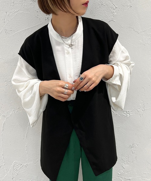 apres jour mignon（アプレジュールミニョン）の「スリットノーカラージレ【ZOZOTOWN限定アイテム】（ベスト・レディース・ベージュ/ブラック/ダークブラウン・X-LARGE/フリー）」の4枚目の写真