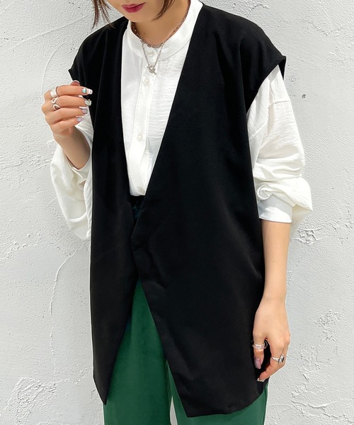 apres jour mignon（アプレジュールミニョン）の「スリットノーカラージレ【ZOZOTOWN限定アイテム】（ベスト・レディース・ベージュ/ブラック/ダークブラウン・X-LARGE/フリー）」の5枚目の写真