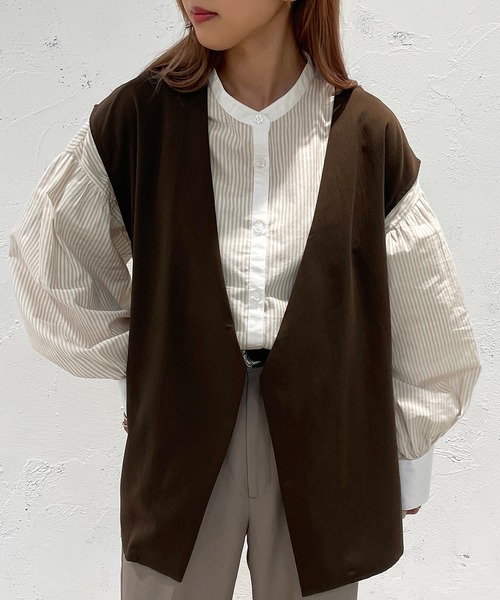 apres jour mignon（アプレジュールミニョン）の「スリットノーカラージレ【ZOZOTOWN限定アイテム】（ベスト・レディース・ベージュ/ブラック/ダークブラウン・X-LARGE/フリー）」の10枚目の写真