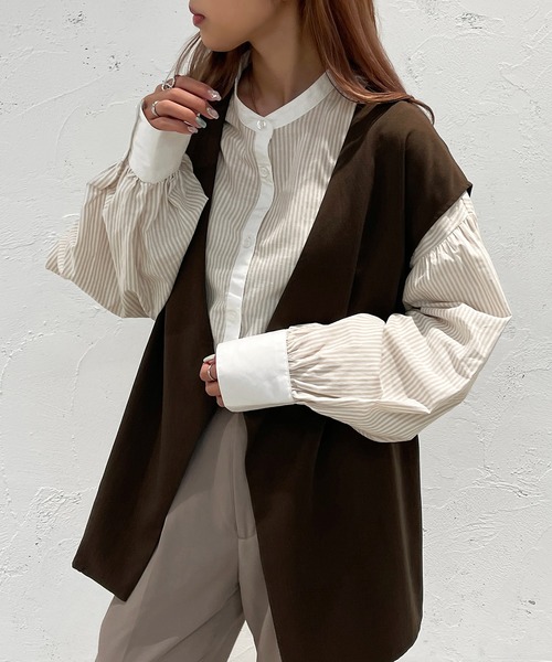 apres jour mignon（アプレジュールミニョン）の「スリットノーカラージレ【ZOZOTOWN限定アイテム】（ベスト・レディース・ベージュ/ブラック/ダークブラウン・X-LARGE/フリー）」の11枚目の写真