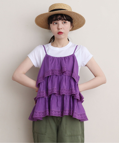 Dot＆Stripes CHILD WOMAN（ドットアンドストライプス　チャイルドウーマン）の「コットンボイル×マニーレース ティアードキャミブラウス（シャツ/ブラウス・レディース・パープル/アイボリー・FREE）」の2枚目の写真