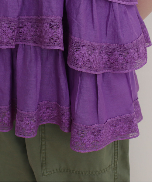 Dot＆Stripes CHILD WOMAN（ドットアンドストライプス　チャイルドウーマン）の「コットンボイル×マニーレース ティアードキャミブラウス（シャツ/ブラウス・レディース・パープル/アイボリー・FREE）」の15枚目の写真