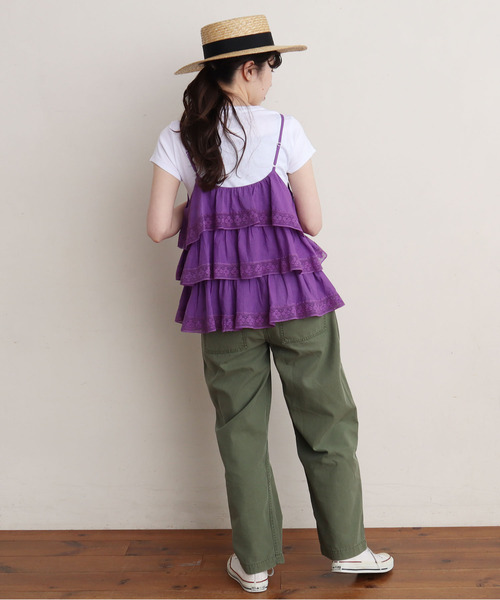 Dot＆Stripes CHILD WOMAN（ドットアンドストライプス　チャイルドウーマン）の「コットンボイル×マニーレース ティアードキャミブラウス（シャツ/ブラウス・レディース・パープル/アイボリー・FREE）」の8枚目の写真