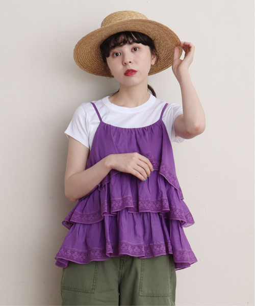 Dot＆Stripes CHILD WOMAN（ドットアンドストライプス　チャイルドウーマン）の「コットンボイル×マニーレース ティアードキャミブラウス（シャツ/ブラウス・レディース・パープル/アイボリー・FREE）」の3枚目の写真