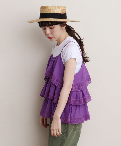 Dot＆Stripes CHILD WOMAN（ドットアンドストライプス　チャイルドウーマン）の「コットンボイル×マニーレース ティアードキャミブラウス（シャツ/ブラウス・レディース・パープル/アイボリー・FREE）」の5枚目の写真