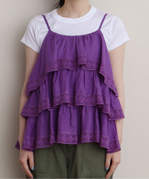 Dot＆Stripes CHILD WOMAN（ドットアンドストライプス　チャイルドウーマン）の「コットンボイル×マニーレース ティアードキャミブラウス（シャツ/ブラウス・レディース・パープル/アイボリー・FREE）」の9枚目の写真