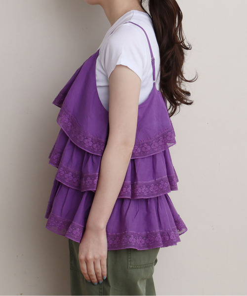 Dot＆Stripes CHILD WOMAN（ドットアンドストライプス　チャイルドウーマン）の「コットンボイル×マニーレース ティアードキャミブラウス（シャツ/ブラウス・レディース・パープル/アイボリー・FREE）」の10枚目の写真