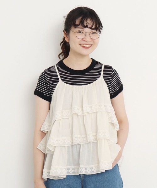 Dot＆Stripes CHILD WOMAN（ドットアンドストライプス　チャイルドウーマン）の「コットンボイル×マニーレース ティアードキャミブラウス（シャツ/ブラウス・レディース・パープル/アイボリー・FREE）」の17枚目の写真