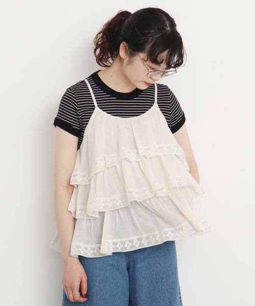 Dot＆Stripes CHILD WOMAN（ドットアンドストライプス　チャイルドウーマン）の「コットンボイル×マニーレース ティアードキャミブラウス（シャツ/ブラウス・レディース・パープル/アイボリー・FREE）」の18枚目の写真