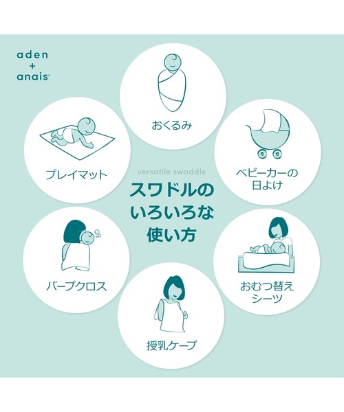 aden + anais (エイデンアンドアネイ)の「スワドル オーガニック 4枚入り(おくるみ・キッズ・ホワイト×ネイビー・FREE)」の10枚目の写真