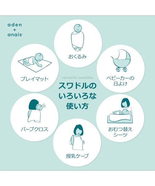 aden + anais (エイデンアンドアネイ)の「スワドル オーガニック 4枚入り(おくるみ・キッズ・ホワイト×ネイビー・FREE)」の18枚目の写真