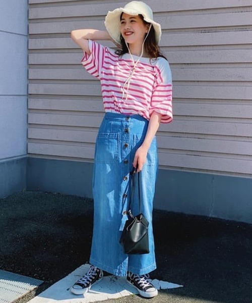 RODEO CROWNS WIDE BOWL（ロデオクラウンズワイドボウル）の「バスクボーダーTシャツ（Tシャツ/カットソー・レディース・グリーン系その他/ブルー系その他/ピンク系その他/イエロー系その他・FREE）」の6枚目の写真