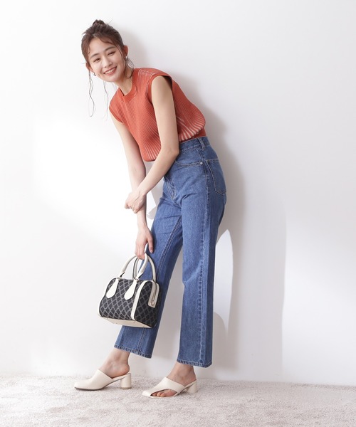 N.（N. Natural Beauty Basic）（エヌエヌナチュラルビューティーベーシック）の「◆配色リブノースリーブニット（ニット/セーター・レディース・ベージュ/レッド/グリーン・MEDIUM）」の9枚目の写真