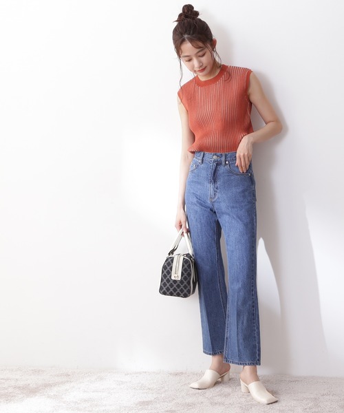 N.（N. Natural Beauty Basic）（エヌエヌナチュラルビューティーベーシック）の「◆配色リブノースリーブニット（ニット/セーター・レディース・ベージュ/レッド/グリーン・MEDIUM）」の10枚目の写真