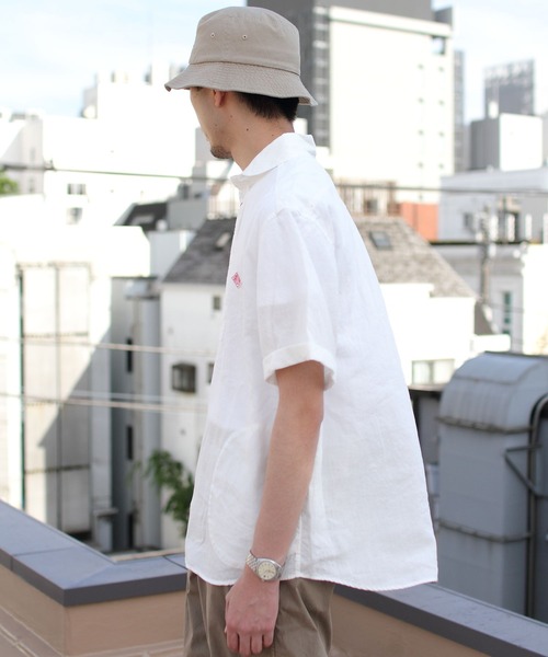 DANTON（ダントン）の「DANTON/ダントン　リネン　ラウンドカラー プルオーバー　ショートスリーブ　LINEN ROUND COLLAR PULLOVER SHIRT SHORTSLEEVE　JD-3569 KLS（メンズ）（シャツ/ブラウス・メンズ・ホワイト/チャコールグレー・44/40/42）」の4枚目の写真