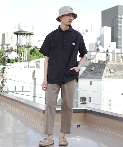 DANTON（ダントン）の「DANTON/ダントン　リネン　ラウンドカラー プルオーバー　ショートスリーブ　LINEN ROUND COLLAR PULLOVER SHIRT SHORTSLEEVE　JD-3569 KLS（メンズ）（シャツ/ブラウス・メンズ・ホワイト/チャコールグレー・44/40/42）」の14枚目の写真