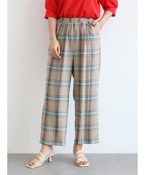 Green Parks(グリーンパークス)の「ベルギーリネン混チェックストレートパンツ(その他パンツ・レディース・ブラウン/ブルー/ベージュ・FREE)」の4枚目の写真