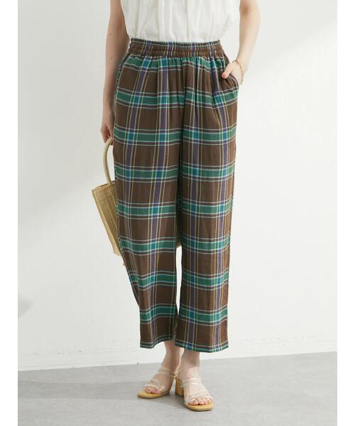 Green Parks(グリーンパークス)の「ベルギーリネン混チェックストレートパンツ(その他パンツ・レディース・ブラウン/ブルー/ベージュ・FREE)」の5枚目の写真