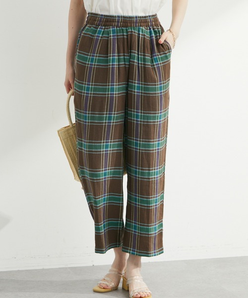 Green Parks(グリーンパークス)の「ベルギーリネン混チェックストレートパンツ(その他パンツ・レディース・ブラウン/ブルー/ベージュ・FREE)」の2枚目の写真