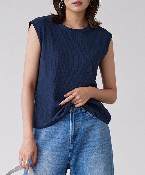 KOBE LETTUCE（コウベレタス）の「ワッフルフレンチスリーブカットソー（Tシャツ/カットソー・レディース・ブルー系/ホワイト/ブラック/グレイッシュベージュ/カーキ・L/M）」の5枚目の写真