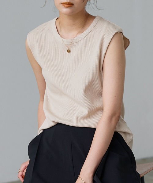 KOBE LETTUCE（コウベレタス）の「ワッフルフレンチスリーブカットソー（Tシャツ/カットソー・レディース・ブルー系/ホワイト/ブラック/グレイッシュベージュ/カーキ・L/M）」の3枚目の写真