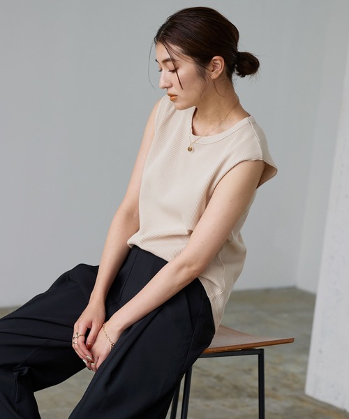 KOBE LETTUCE（コウベレタス）の「ワッフルフレンチスリーブカットソー（Tシャツ/カットソー・レディース・ブルー系/ホワイト/ブラック/グレイッシュベージュ/カーキ・L/M）」の12枚目の写真