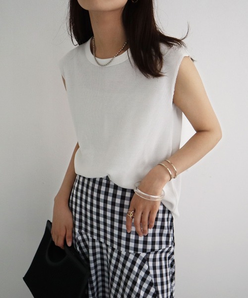 KOBE LETTUCE（コウベレタス）の「ワッフルフレンチスリーブカットソー（Tシャツ/カットソー・レディース・ブルー系/ホワイト/ブラック/グレイッシュベージュ/カーキ・L/M）」の14枚目の写真