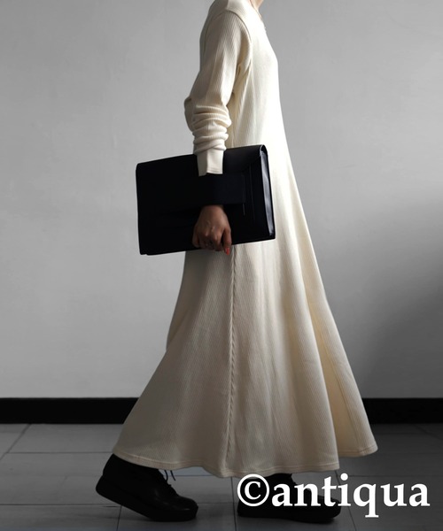 antiqua（アンティカ）の「リブカットソーワンピース（ワンピース・レディース・グリーン/アッシュグレー/オレンジ/ブラック/アイボリー・FREE）」の3枚目の写真