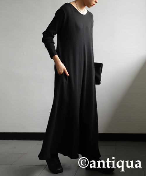 antiqua（アンティカ）の「リブカットソーワンピース（ワンピース・レディース・グリーン/アッシュグレー/オレンジ/ブラック/アイボリー・FREE）」の4枚目の写真