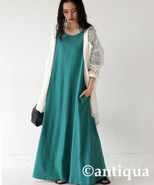 antiqua（アンティカ）の「リブカットソーワンピース（ワンピース・レディース・グリーン/アッシュグレー/オレンジ/ブラック/アイボリー・FREE）」の21枚目の写真