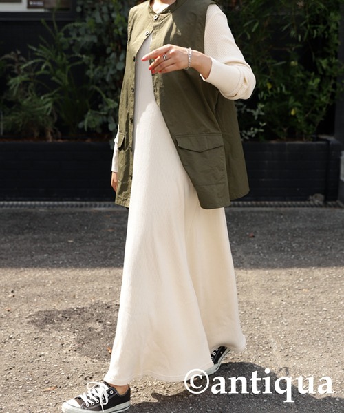 antiqua（アンティカ）の「リブカットソーワンピース（ワンピース・レディース・グリーン/アッシュグレー/オレンジ/ブラック/アイボリー・FREE）」の8枚目の写真