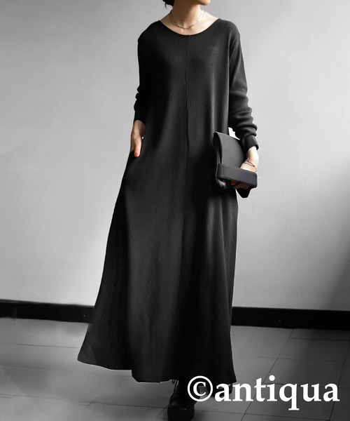 antiqua（アンティカ）の「リブカットソーワンピース（ワンピース・レディース・グリーン/アッシュグレー/オレンジ/ブラック/アイボリー・FREE）」の7枚目の写真