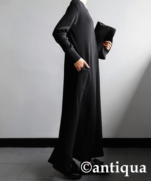 antiqua（アンティカ）の「リブカットソーワンピース（ワンピース・レディース・グリーン/アッシュグレー/オレンジ/ブラック/アイボリー・FREE）」の6枚目の写真