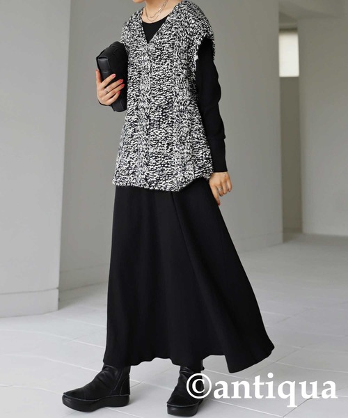 antiqua（アンティカ）の「リブカットソーワンピース（ワンピース・レディース・グリーン/アッシュグレー/オレンジ/ブラック/アイボリー・FREE）」の22枚目の写真