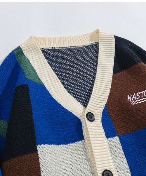 HOOK(フック)の「【HOOK】レトロ調パッチワーク風配色カーディガン(カーディガン/ボレロ・メンズ・ホワイト/ブラック/ホワイト系その他/ブラック系その他・M/L/XL)」の8枚目の写真