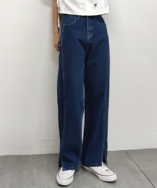 MAISON DE THERESE(メゾン ド テレーズ)の「ハイウエスト スリットデニムパンツ(デニムパンツ・レディース・ブラック/ブルー・M)」の4枚目の写真