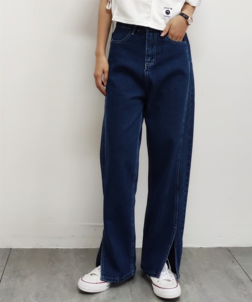 MAISON DE THERESE(メゾン ド テレーズ)の「ハイウエスト スリットデニムパンツ(デニムパンツ・レディース・ブラック/ブルー・M)」の3枚目の写真