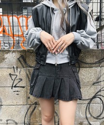 カーゴプリーツヘムデニムスカート