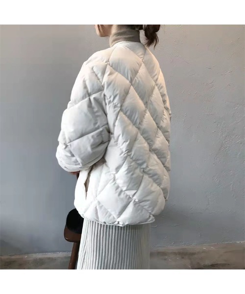 絹と麻の中綿キルティングノーカラージャケット　ホワイト系 絹と麻の中綿キルティングノーカラージャケット ホワイト系