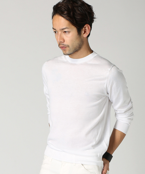 EDIFICE（エディフィス）の「◇COTTON 16GG クルーネックプルオーバーニット（ニット/セーター・メンズ・ホワイト/ネイビー/ブルー系その他・44/48/46）」の2枚目の写真