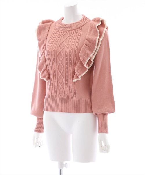 clear（クリア）の「配色フリルニットトップス（ニット/セーター・レディース・ブラック/ピンク/アイボリー・F）」の8枚目の写真