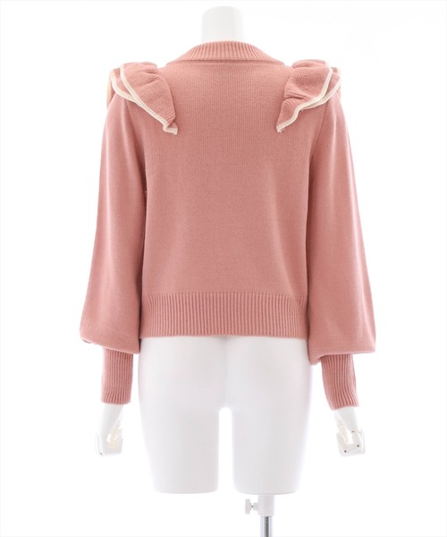 clear（クリア）の「配色フリルニットトップス（ニット/セーター・レディース・ブラック/ピンク/アイボリー・F）」の5枚目の写真