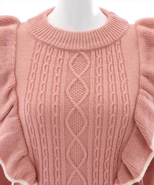 clear（クリア）の「配色フリルニットトップス（ニット/セーター・レディース・ブラック/ピンク/アイボリー・F）」の7枚目の写真