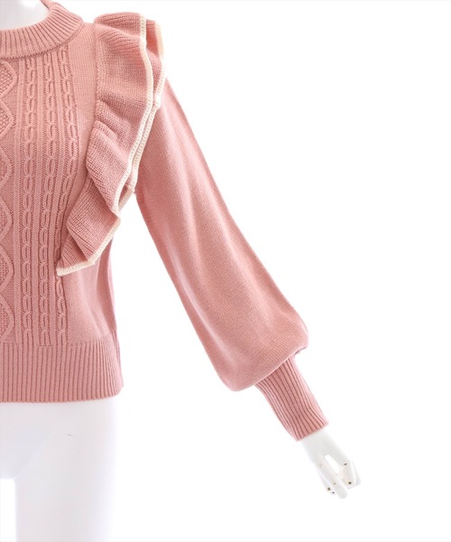 clear（クリア）の「配色フリルニットトップス（ニット/セーター・レディース・ブラック/ピンク/アイボリー・F）」の10枚目の写真