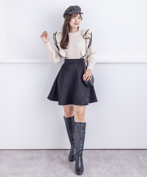 clear（クリア）の「配色フリルニットトップス（ニット/セーター・レディース・ブラック/ピンク/アイボリー・F）」の11枚目の写真