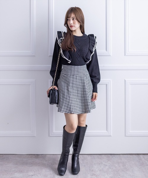 clear（クリア）の「配色フリルニットトップス（ニット/セーター・レディース・ブラック/ピンク/アイボリー・F）」の15枚目の写真