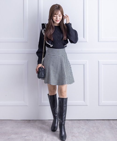 clear（クリア）の「配色フリルニットトップス（ニット/セーター・レディース・ブラック/ピンク/アイボリー・F）」の16枚目の写真