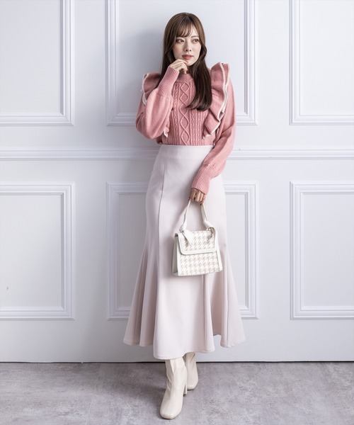 clear（クリア）の「配色フリルニットトップス（ニット/セーター・レディース・ブラック/ピンク/アイボリー・F）」の19枚目の写真